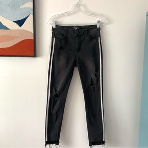BOOMBOOM JEANS Size Small Distressed White Stripe Washed Black Jeans